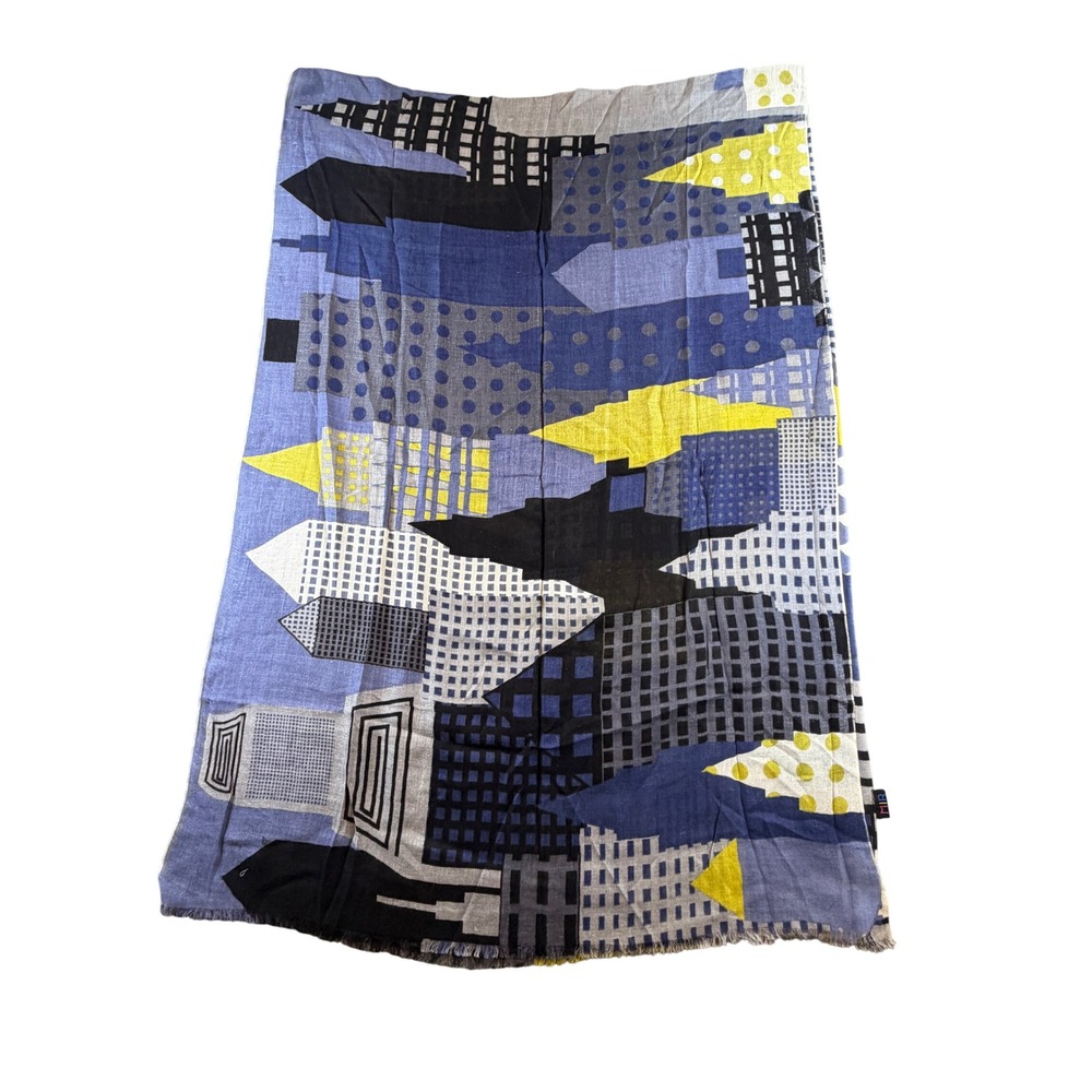 MIR Abstract Cityscape Scarf Blue Black Yellow Architectural Print Wrap
